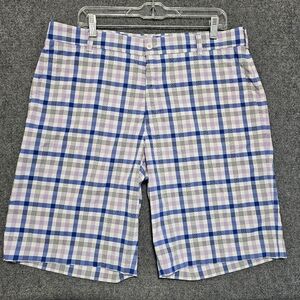Nike Golf Dri-fit Shorts Mens 36 Purple Blue Checks Flat Front Chino Performance